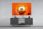 Cute Garfield glass wall art catching light to reveal its painted fur