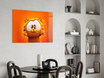 Cartoon glass print bringing playful edge to a creative loft