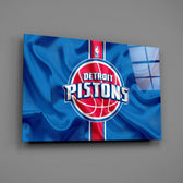 Designer-collection NBA panel anchoring a sports bar wall