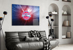 Pistons cosmic artwork styled in a teen's bedroom interior