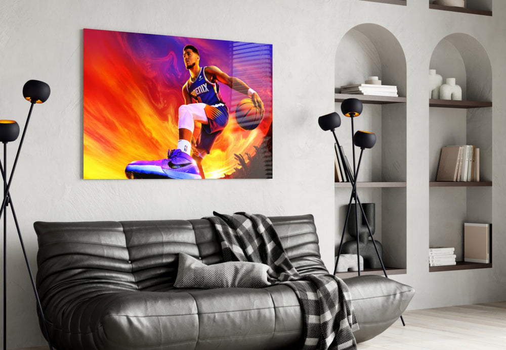 Devin Booker artwork styled in a teen's bedroom interior