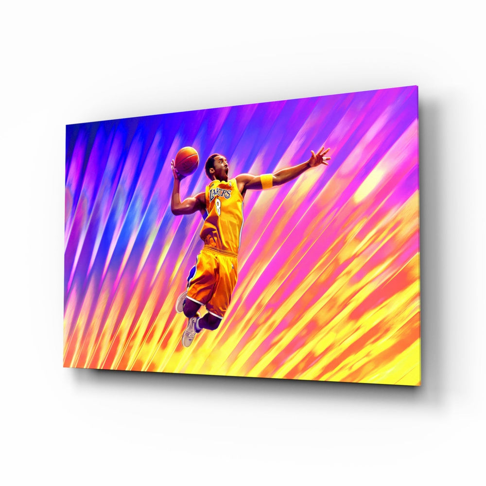 Kobe Bryant Flight of Colors glass wall art in a modern man cave