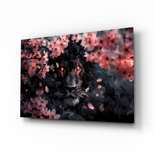Lion of the Night glass wall art in a modern creative loft