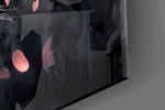 Designer-collection artwork in a moody bedroom interior