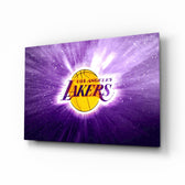 Los Angeles Lakers Purple Flash glass wall art in a modern man cave