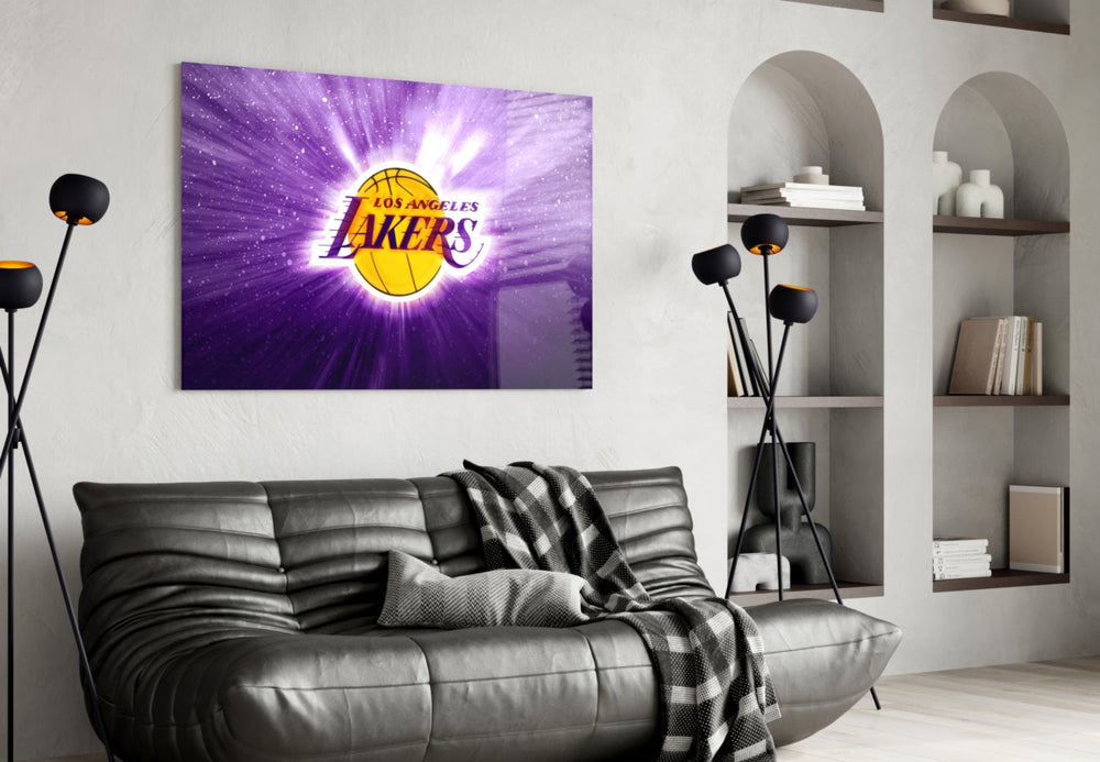 Lakers Purple Flash artwork styled in a teen's bedroom interior