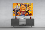 Garfield Lazy Day glass wall art catching light to reveal its painted tangerine
