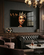 Tupac Shakur glass wall art in a modern creative loft