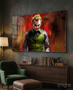 Joker Scarlet Grunge glass wall art in a modern home cinema