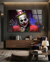 Joker Stars and Stripes glass wall art in a modern home cinema