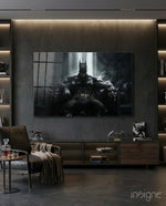 Batman Throne glass wall art in a modern home cinema