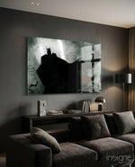 Batman Sketch glass wall art in a modern creative loft