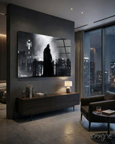 Batman Rain glass wall art in a modern home cinema