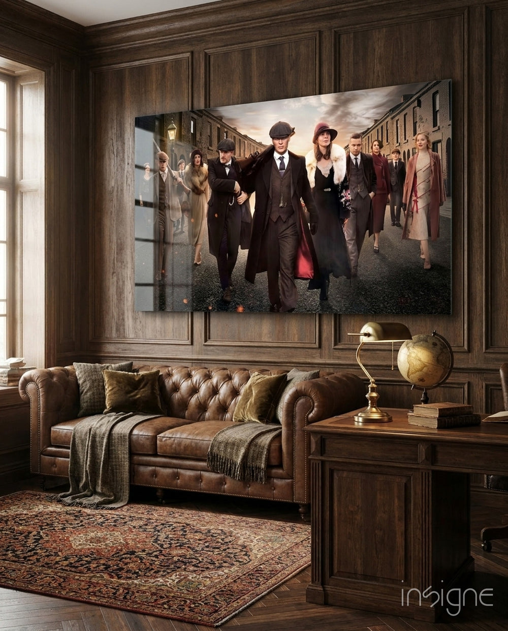Peaky Blinders Shelby Family glass wall art in a modern home cinema