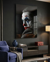 Joker Happy Face glass wall art in a modern home cinema