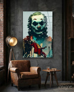 Joker Watercolor glass wall art in a modern home cinema
