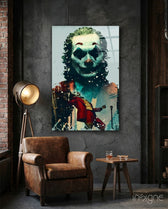 Joker Watercolor glass wall art in a modern home cinema