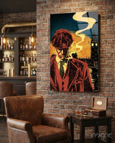 Peaky Blinders London glass wall art in a modern home cinema