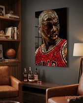 Michael Jordan Typography glass wall art in a modern man cave