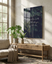 Secret of Happiness glass wall art in a modern creative loft