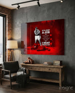 Muhammad Ali It's Just a Job glass wall art in a modern home gym