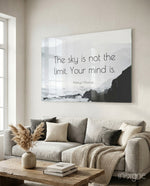 Words of Marilyn Monroe glass wall art in a modern home office