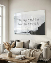 Words of Marilyn Monroe glass wall art in a modern home office