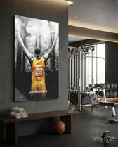LeBron James Chalk Toss glass wall art in a modern man cave
