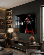 LeBron James King glass wall art in a modern man cave