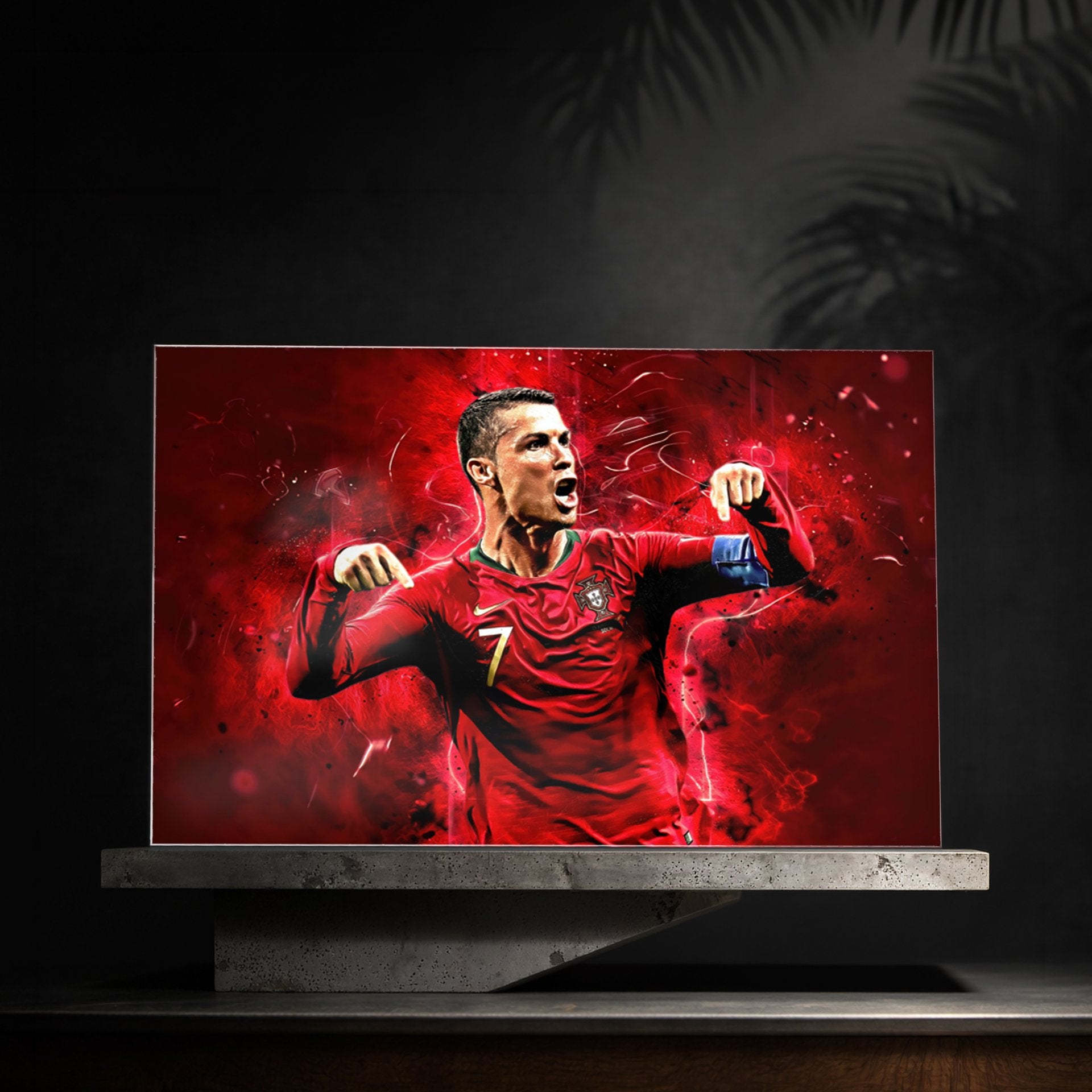 Football superstar Glass Wall Art — Cinematic Portugal Splatter