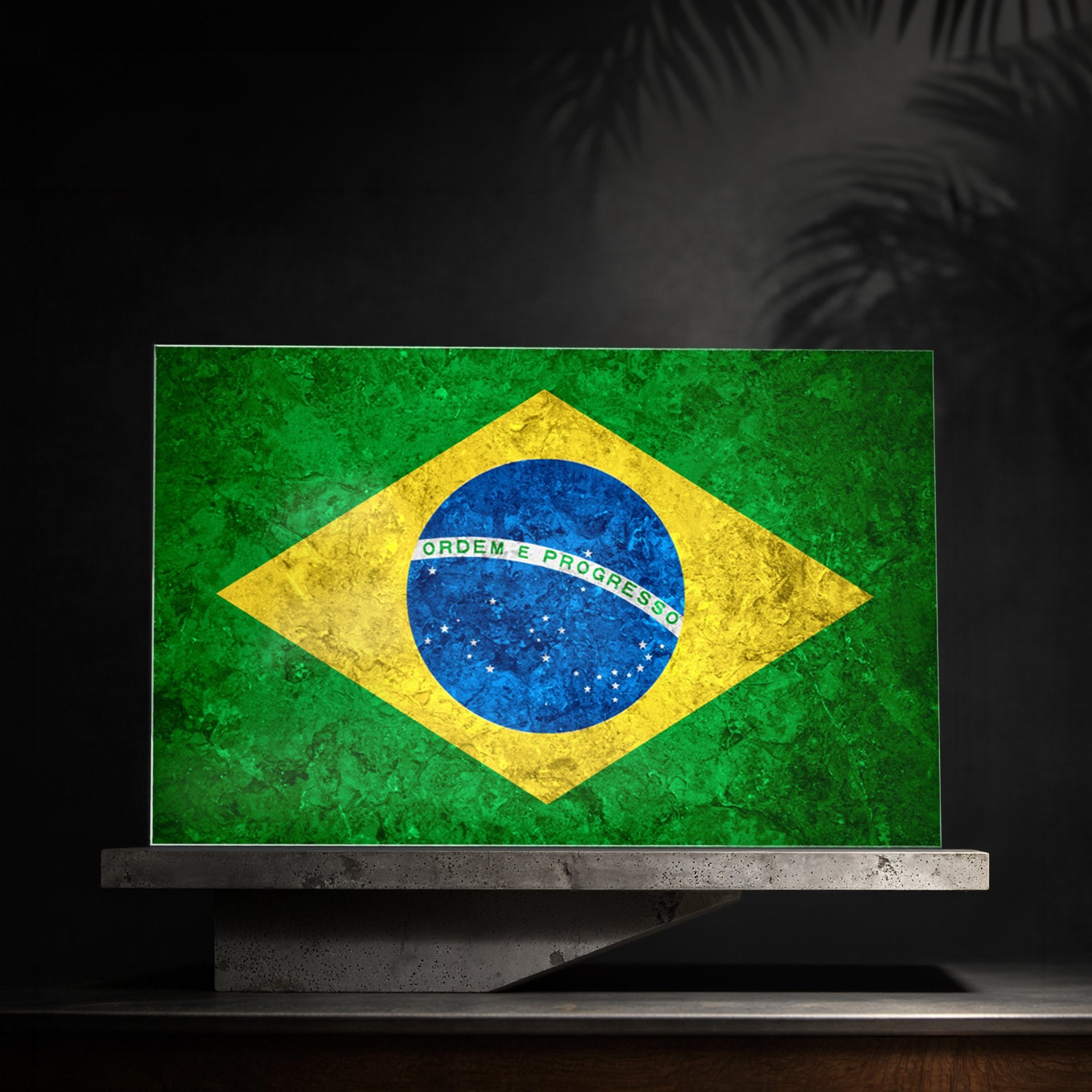 ブラジル国旗ガラスアート — シネマティック・ラフストーン・Ordem e