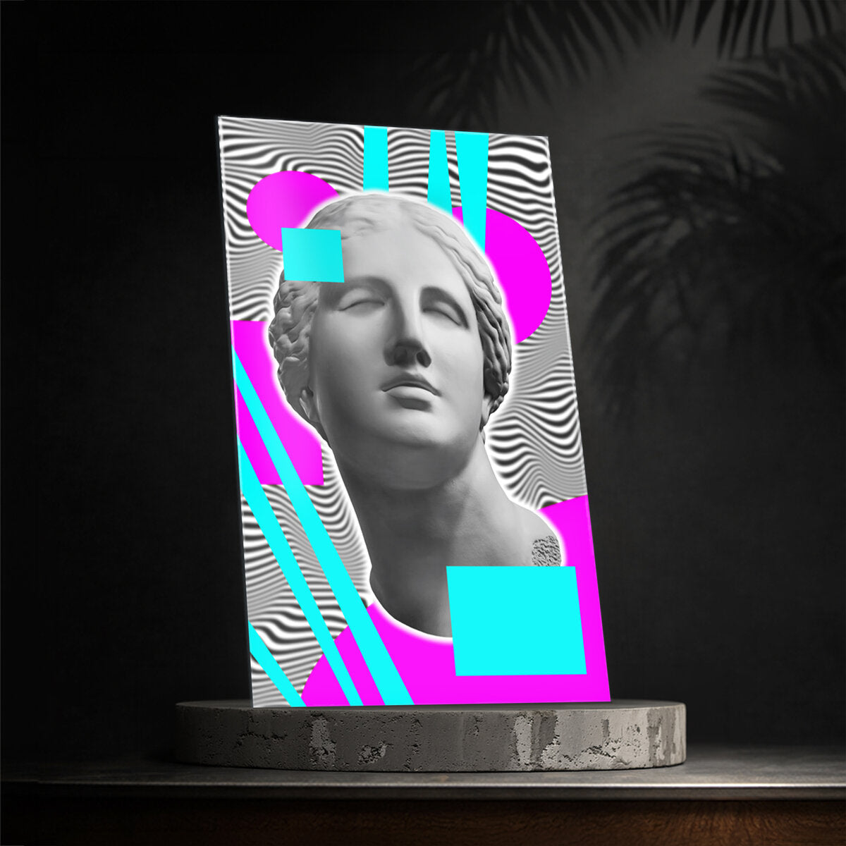 Abstract Art Glass Wall Art — Cinematic Vaporwave Venus Collage