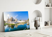 White Temple naga balustrade reflection glass wall art over study reading chair