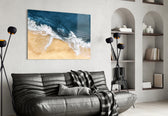 Atlantic shoreline aerial glass wall art in seaside entry hallway