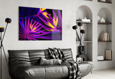 Couture-floral neon cinematic glass wall art in designer fashion atelier entry
