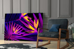 Bird-of-paradise nightclub palette glass wall art over modern dining sideboard