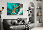 Couture fluid-art splash glass wall art in fashion-house entry lobby