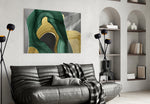 Hand-pulled brushstroke abstract glass wall art in couture dining room