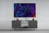 Tropical-modern neon foliage glass wall art in hospitality lounge entry