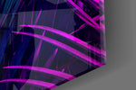 Neon palm-jungle cinematic glass wall art in designer hallway