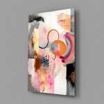 Pastel and copper studio collage glass wall art in creative office reading nook
