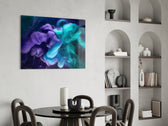 Captured-fluid mystic abstract glass wall art in meditation corner