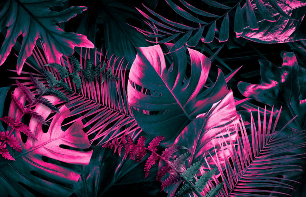 Tropical Neon Leaves Glass Wall Art