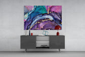 Magenta-and-sapphire marble cinematic glass wall art in designer office