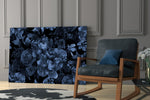 Black-ground peony cinematic glass wall art over modern bar cabinet