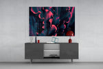 Stage-lit coral foliage glass wall art in nightclub-style home bar