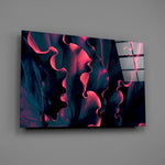 Teal-and-coral alocasia foliage glass wall art over modern living-room sofa