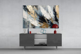 Charcoal-ground feather plume glass wall art in glamorous library