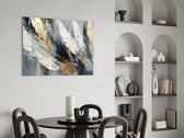 Sculptural feather painterly glass wall art in luxury powder-room