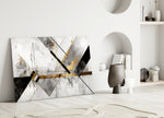 Marble triangle-wedge cinematic glass wall art in heritage hallway